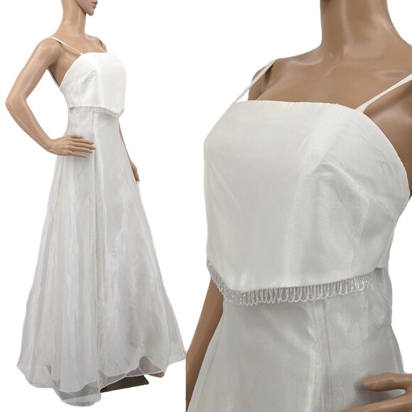 Vintage 1990s Y2K Aspeed Wedding Gown White Dress Beaded Formal Prom Size 9-10 - Picture 1 of 9